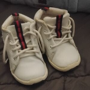 Tommy Hilfiger White Baby Shoes with Red and Black Stripes